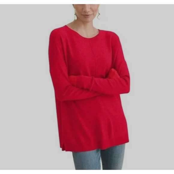 Chicos Center Seam Pullover Sweater Large / 2 Red Cashmere Blend Festive Holiday - Picture 1 of 10